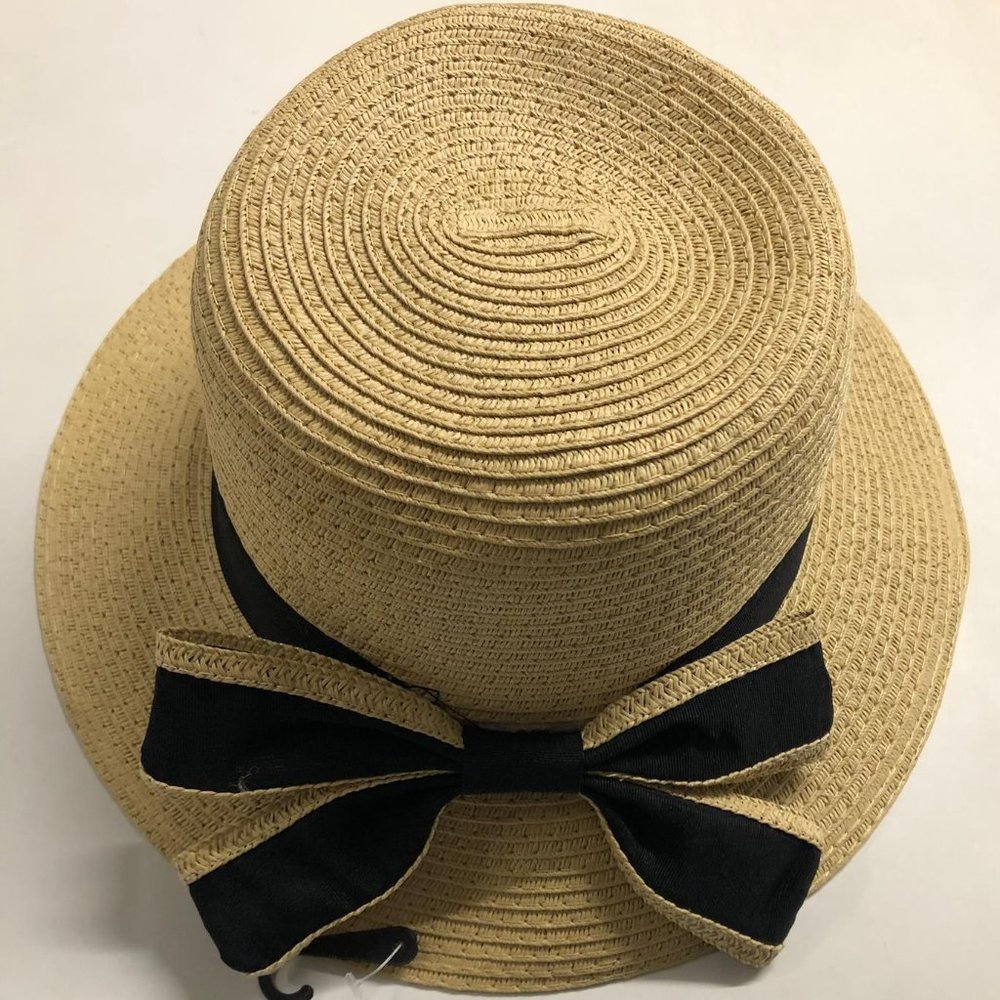 Beach Black Bow Church Cloche Straw Floppy Women's Toast Natural Sun Hat SPF50